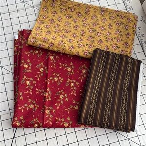 Warm Fabric Bundle – Burgundy, Mustard, Brown Prints (2 Yards+)